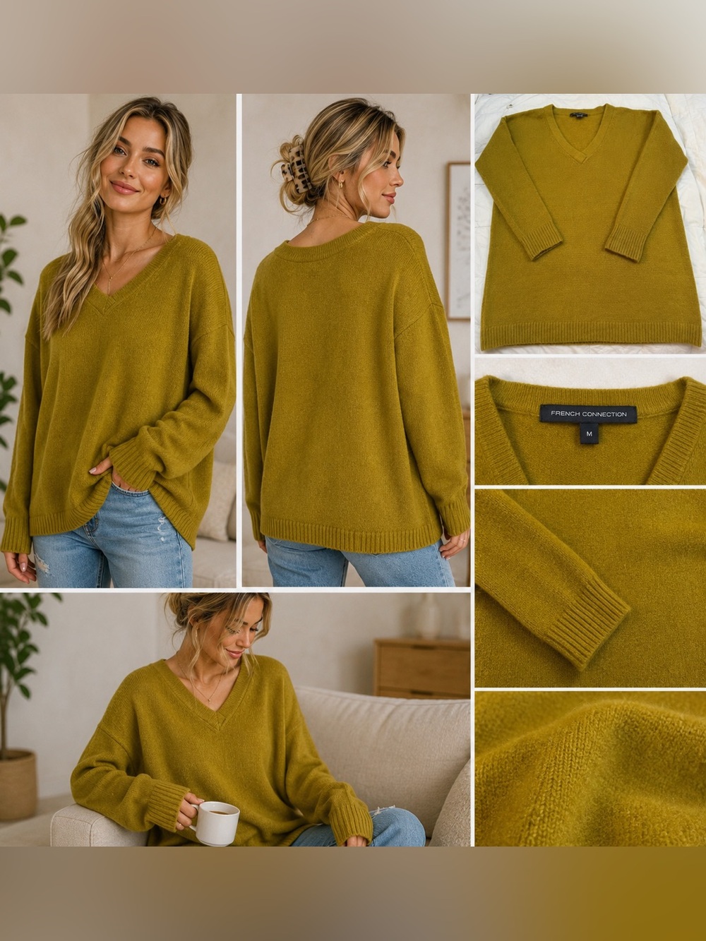 French Connection Oversized Soft Knot V-Neck Sweater M
